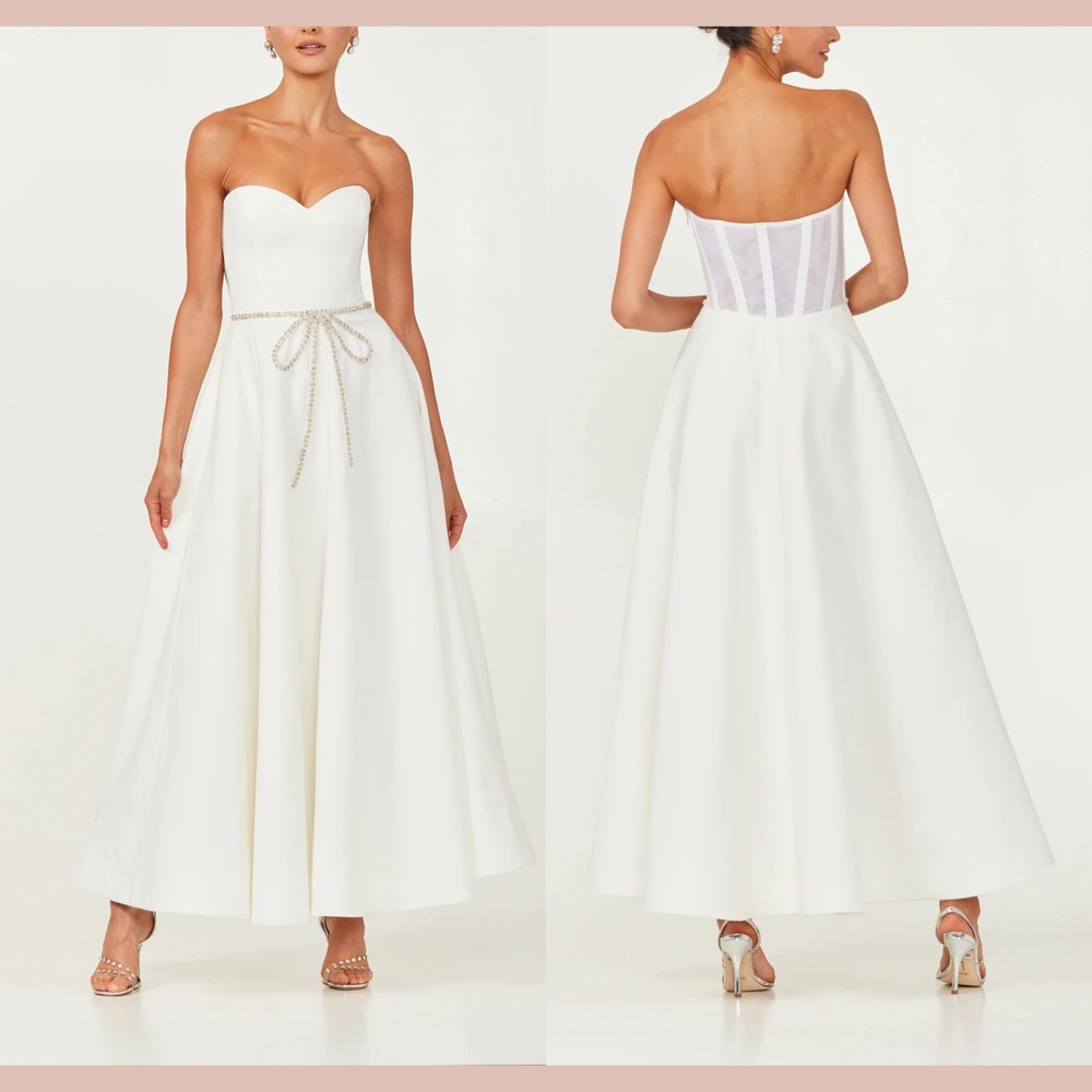 $595‎ HELSI [ XS ] Sweetheart Emellished Bow Ball Gown in Off White #J2049